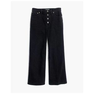Madewell High-Rise Wide-Leg Crop Jeans in Black w/ Button-Front | Size W23Petite